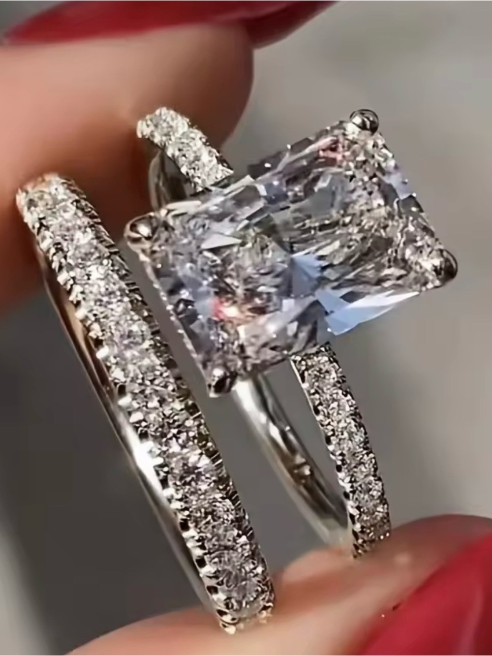 Classic Silver-Tone Clear Cubic Zirconia Engagement Ring Set